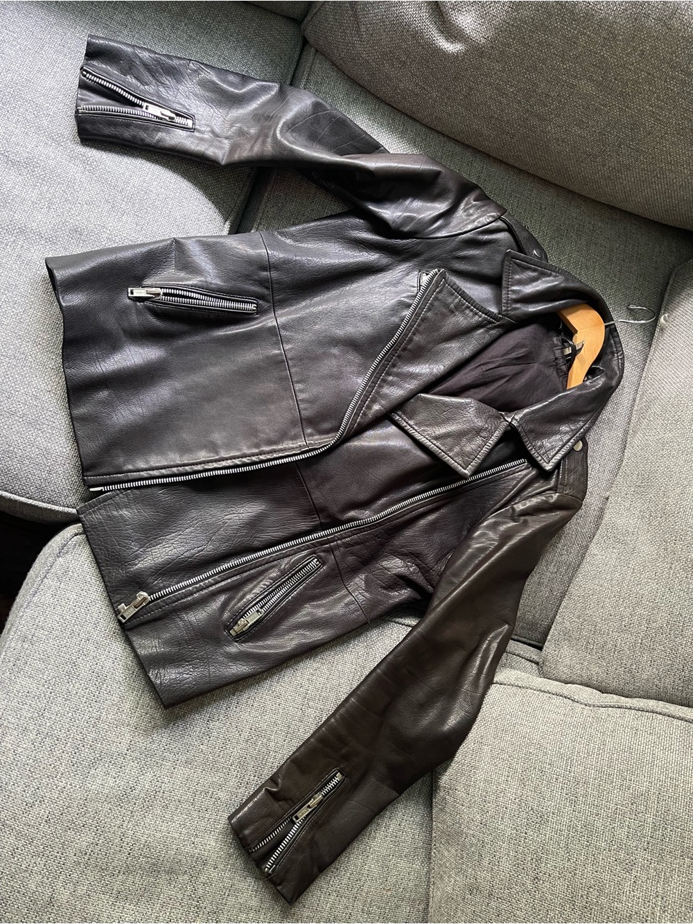 Topshop Black Leather oversized Moto Jacket